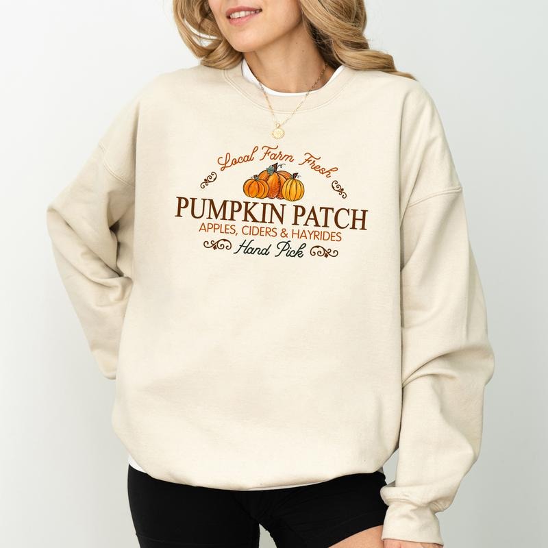 Local Farm Fresh Sweatshirt, Vintage Fall Pumpkin Patch Sweatshirt, Pumpkin Crewneck, Spooky Season Outfits, Autumn Sweater, Pumpkin Season Shirt, Comfy Long Sleeve Pullover, Cute Women's Tops, Fall Winter Casual Womenswear, Soft Cotton Fabric Relaxed Top