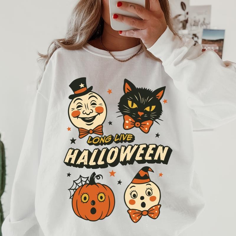 Long Live Halloween Sweatshirt ~ Unisex Apparel Relaxed Fit Printed In The USA Clothing Womenswear Casual Comfort Cotton Top Athletic Boho Chic