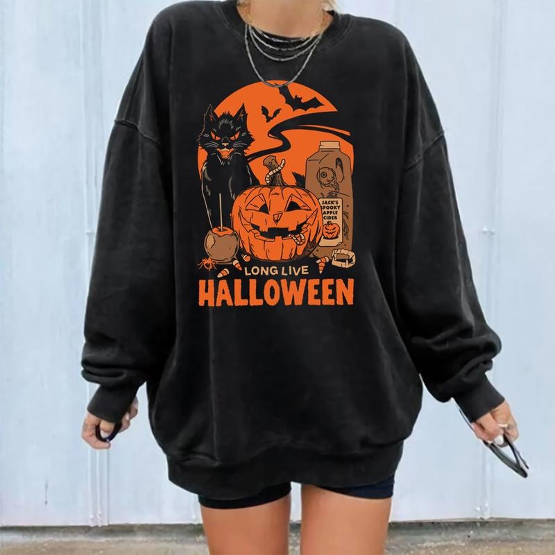 Long Live Halloween Sweatshirt, Black Cat Halloween Shirt, Vintage Halloween Sweatshirt, Witchy Pumpkin Black Cat Shirt, Vintage 90s Halloween Shirt