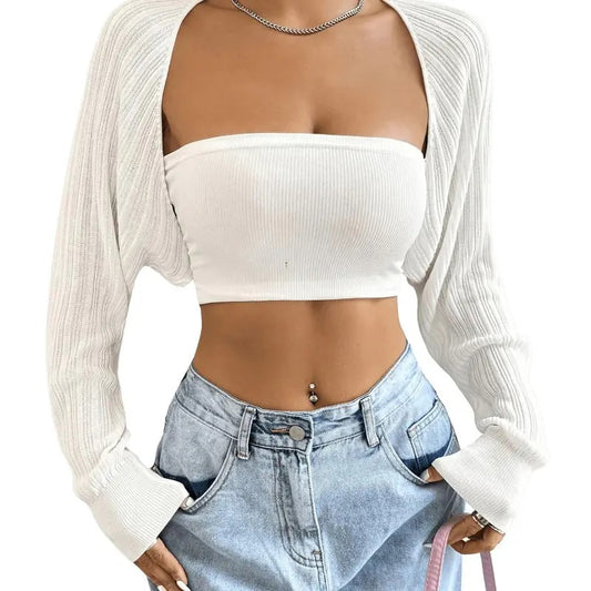 Long Sleeve Open Front Crop Cardigan Drop Shoulder Bolero Shrug Lightweight Sweater
