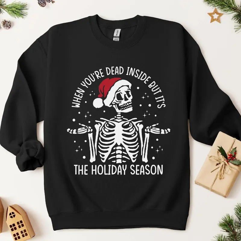 Loose Fit Funny Skeleton Crewneck Spooky Xmas Sweater for Men and Women, Unisex Holiday Gift - Pullover, Fabric