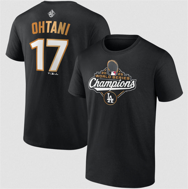 Los Angeles Dodgers #17 Shohei Ohtani Black 2025 World Series Champions Name &