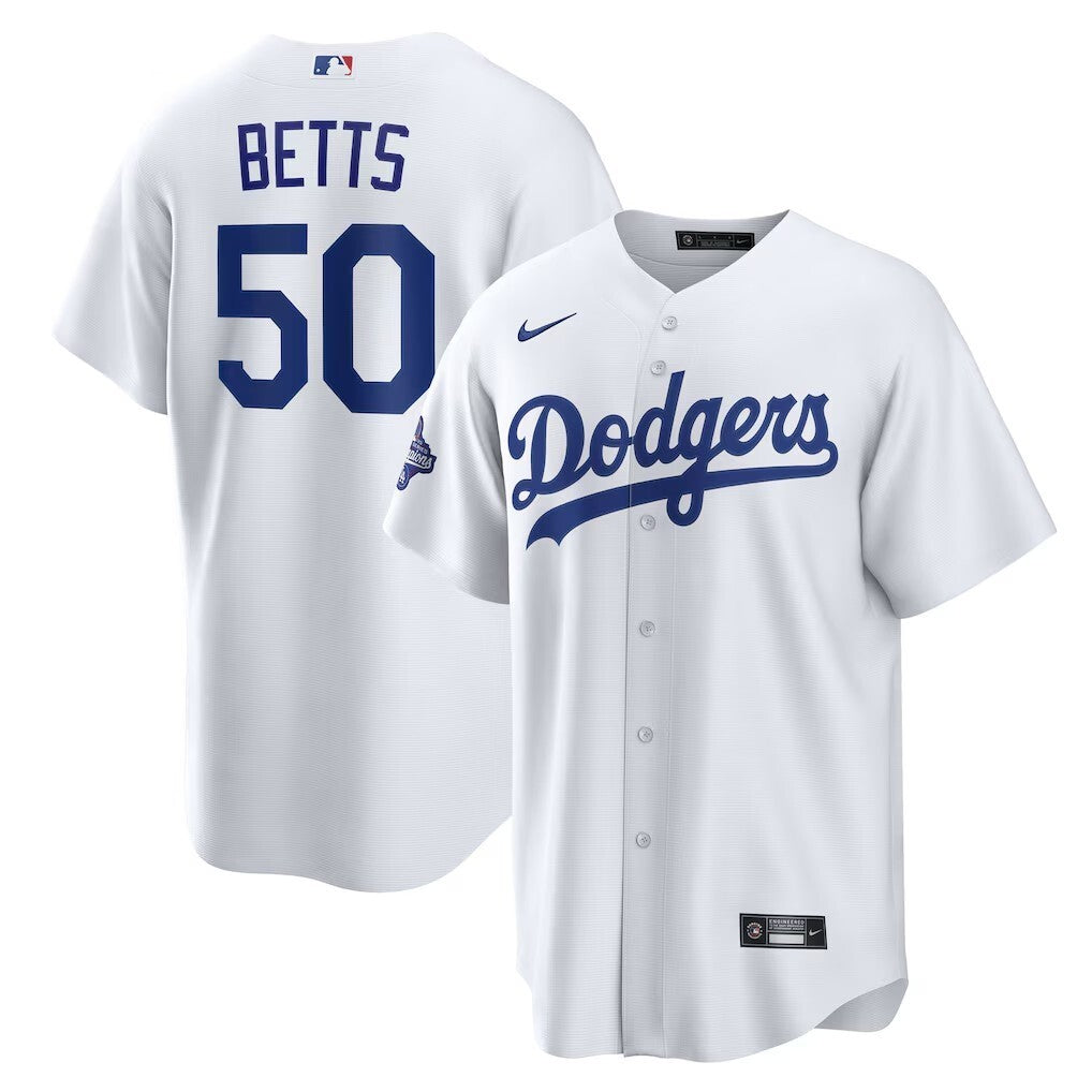 Los Angeles Dodgers #50 Mookie Betts Home 2025 World Series Champions Replica Jersey - White