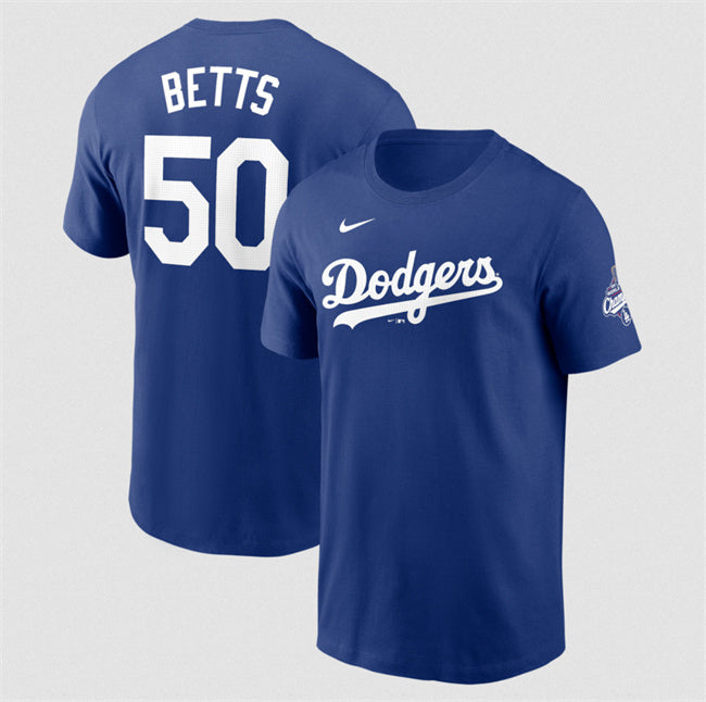 Los Angeles Dodgers #50 Mookie Betts Royal 2025 World Series Champions Name &