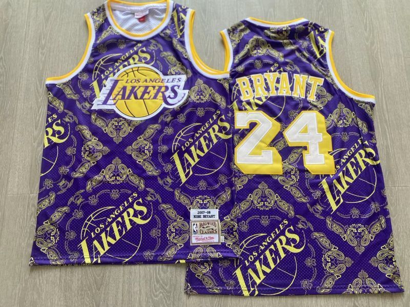 Los Angeles Lakers #24 Kobe Bryant mitchell&ness Lakers 24 # Kobe 07-08 Purple Embroidered Jersey