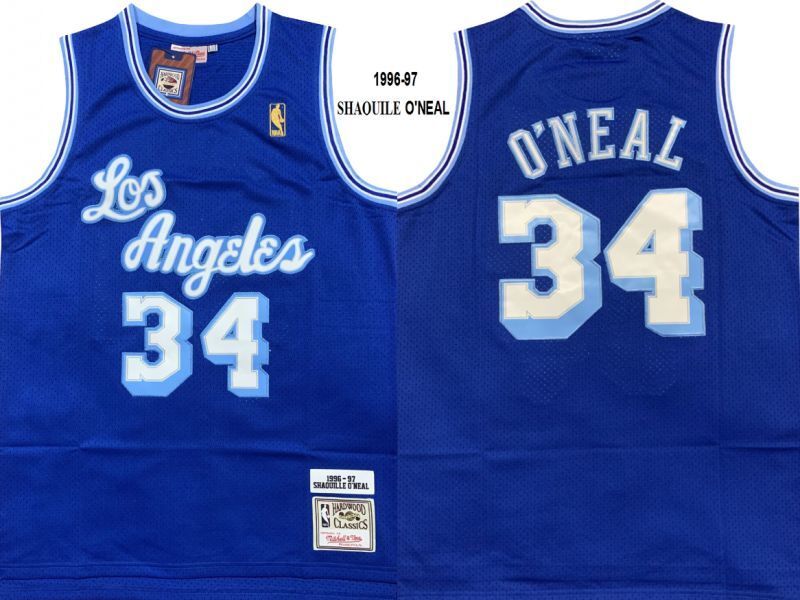 Los Angeles Lakers #34 Shaquille ONeal Lakers 34 # O'Neal 1996-97 Gold Logo Classic Retro Premium Mesh Jersey Style 3