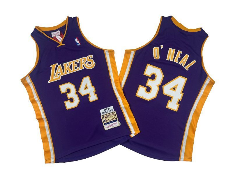 Los Angeles Lakers #34 Shaquille ONeal Lakers 34 # Purple 99-00 Season Mitchell Retro Jersey -- Shaquille · O'Neal Style 2