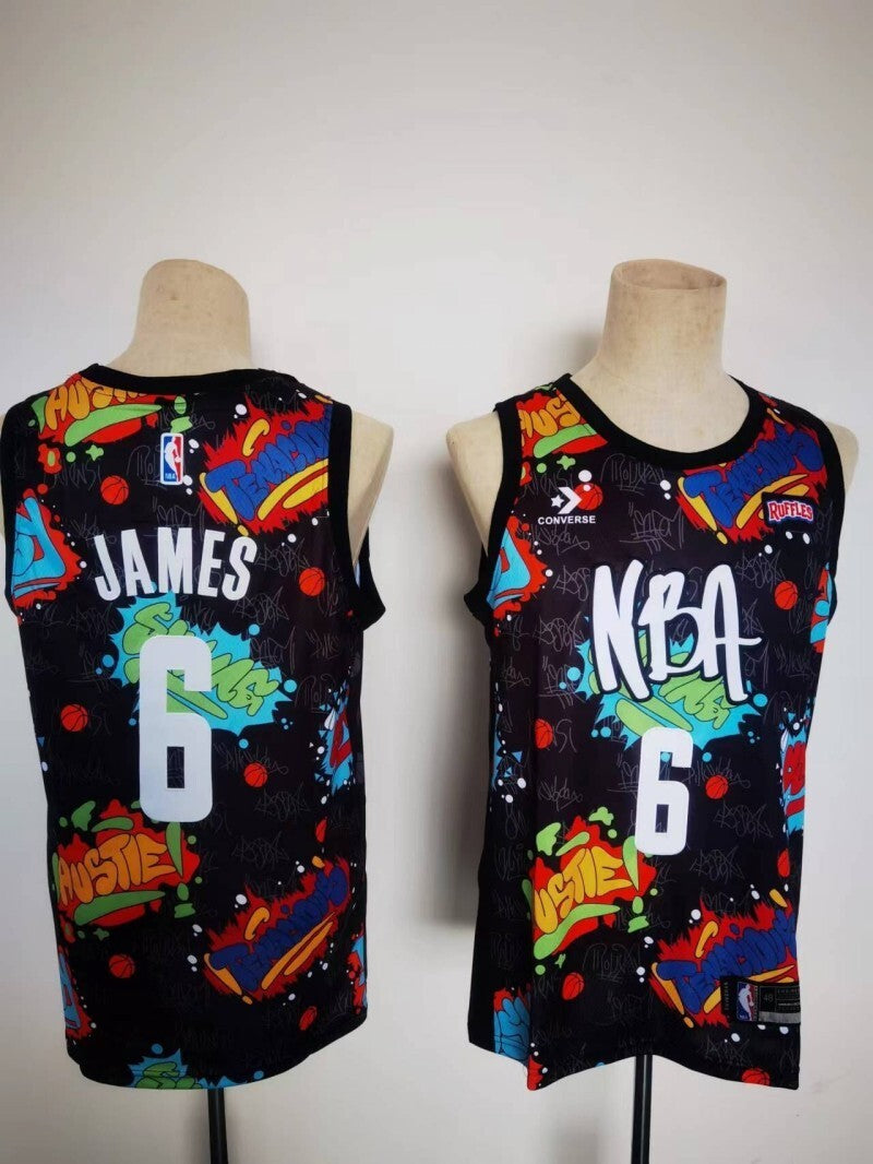 Los Angeles Lakers #6 james 2022 nba all-star kit pop culture street art black jersey