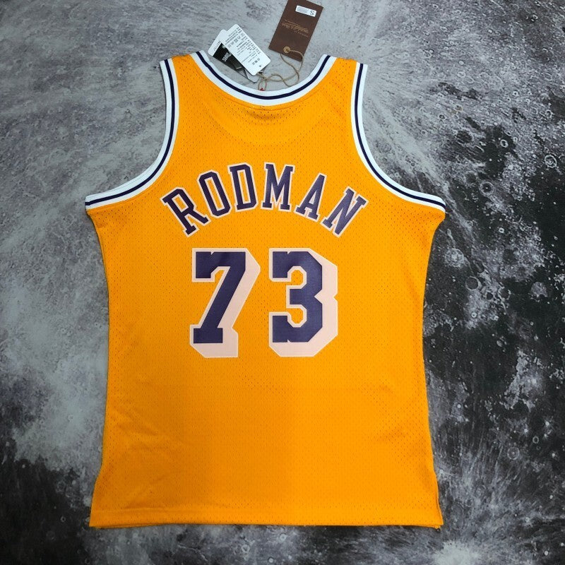 Los Angeles Lakers #73 Dennis Rodman sw Lakers 99 Season Crew Neck Yellow 73 # Rodman Style 1