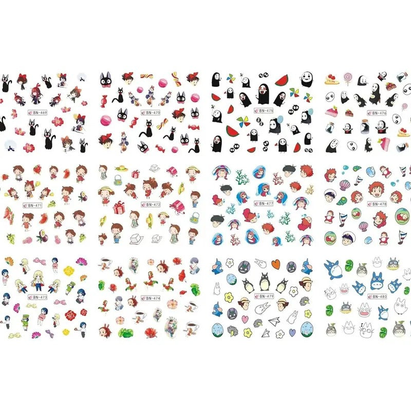 12 Sheets/Lot Nail Cartoon Children Caricature Nail Art Water Sticker Decal for Nail Water