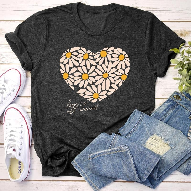 Love Is All Around, Daisy, Heart, Super Soft Tshirt, Valentine's Day
