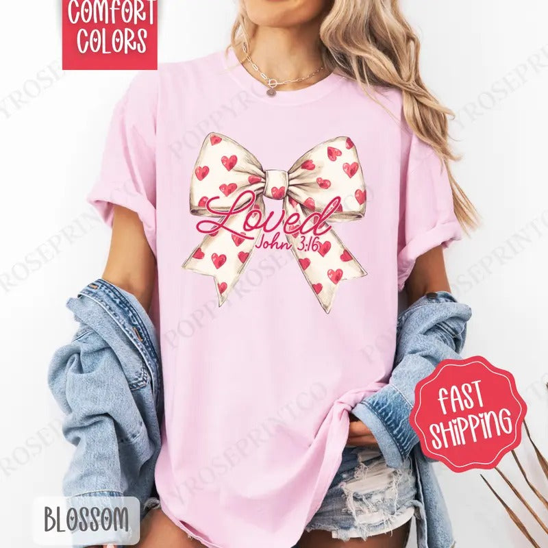 Loved Bow Shirt Comfort Colors, Valentine's Day Women's Tee, Holiday Women's Tshirt