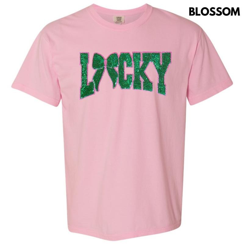 Lucky Bow Sequin Patch Comfort Colors T-Shirt