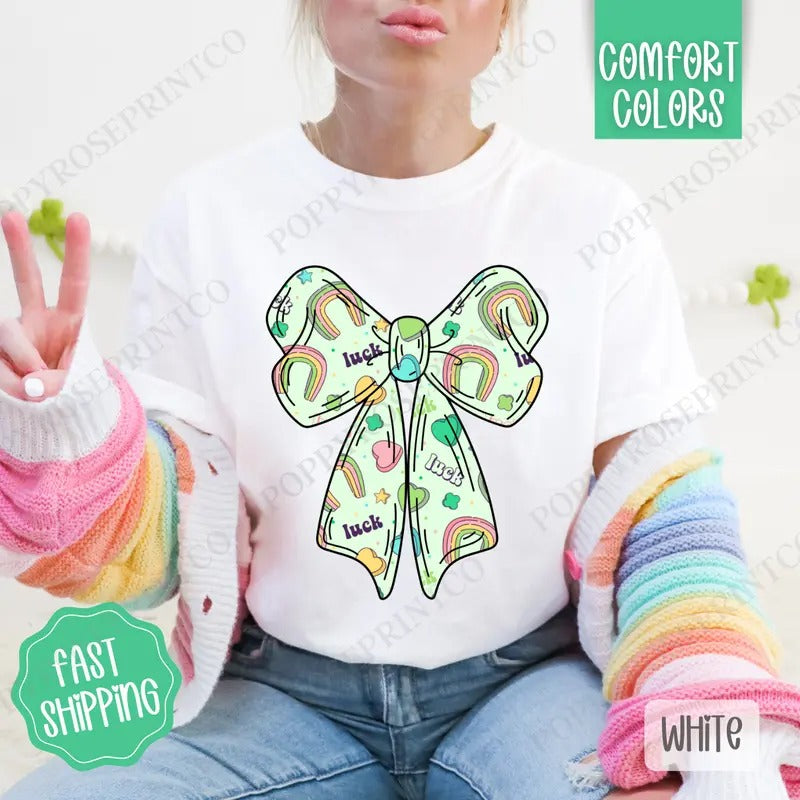 Lucky Charm Bow St Patrick Shirt Comfort Colors, St Patrick's Day Women's Tee, Cute Women's Tshirt