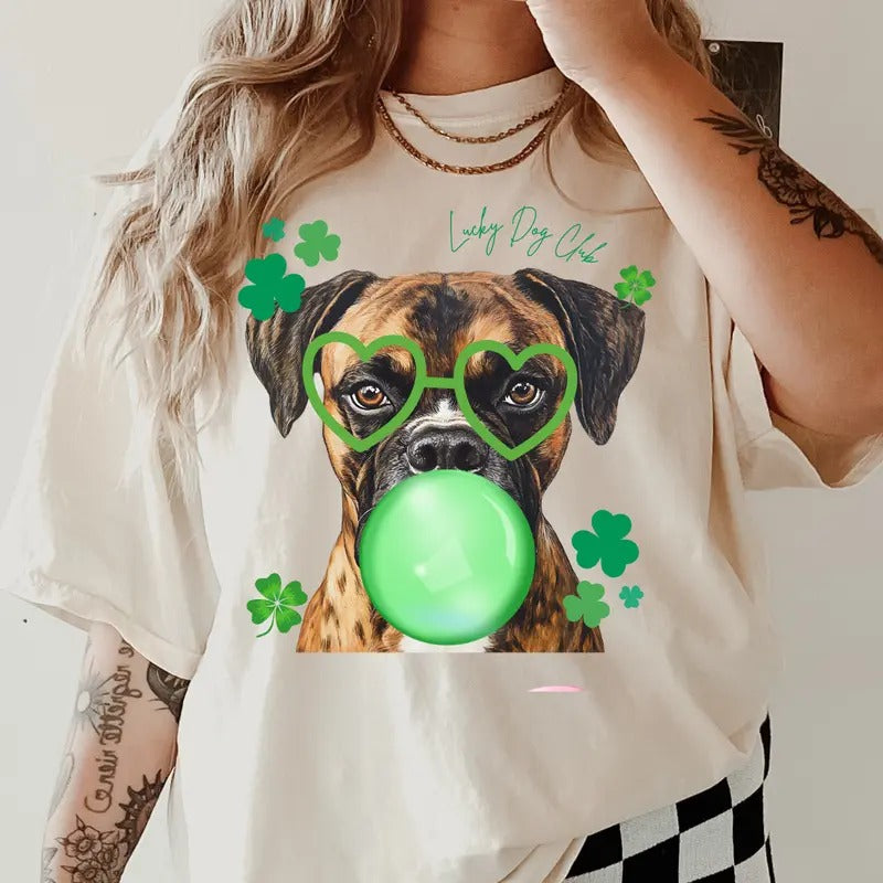 Lucky Dog Brindle Boxer Shirt ~ Unisex Apparel Relaxed Fit Printed In The USA Clothing Womenswear Casual Comfort Cotton