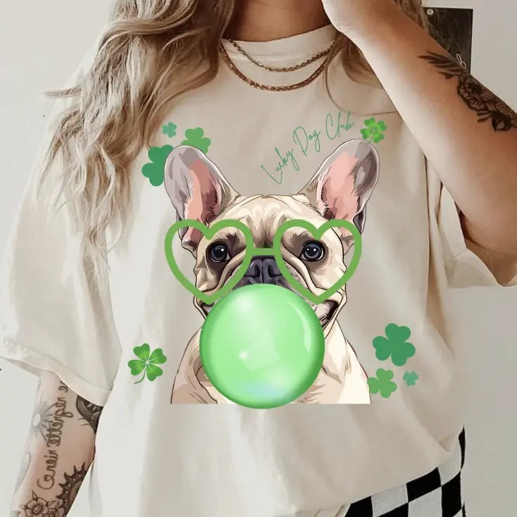 Lucky Dog French Bulldog Shirt ~ Unisex Apparel Relaxed Fit Printed In The USA Clothing Womenswear Casual Comfort Cotton Top Athletic Boho Chic