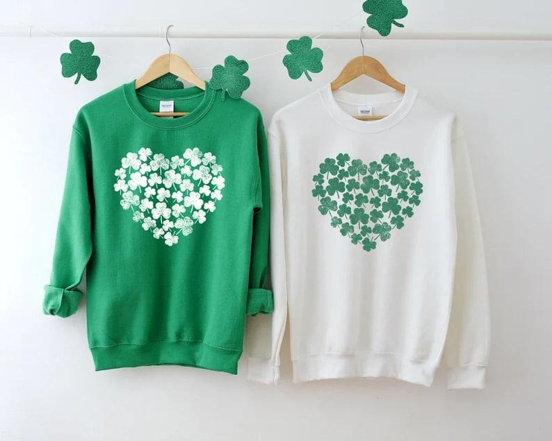 Lucky Heart Sweatshirt, Heart Shamrock Sweatshirt, St Patricks Hoodie, Saint Patricks Gift, Irish Sweater, St Paddys Heart Crewneck