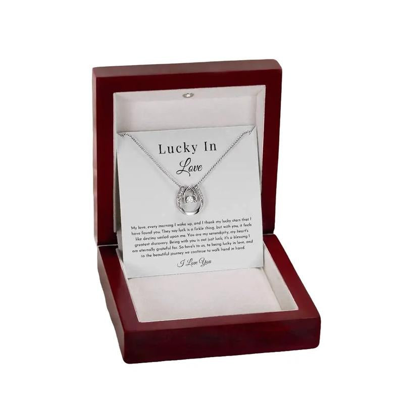 Lucky In Love Necklace, Lucky In Love Pendant, Valentine's Day Gift For Women, Love Necklace With Message Card, Gift For Wife, Necklace With Gift Box, Valentine Gifts, Jewelry Box, Gifts For Valentines Day