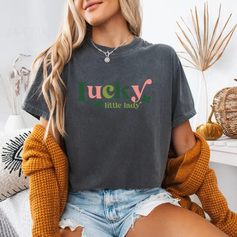 Lucky Little Lady Printed Sweatshirt, Little Lady Sweatshirt, Lucky Little Lady Sweater, Printed Comfort Colors T-Shirt, Full Color Print
