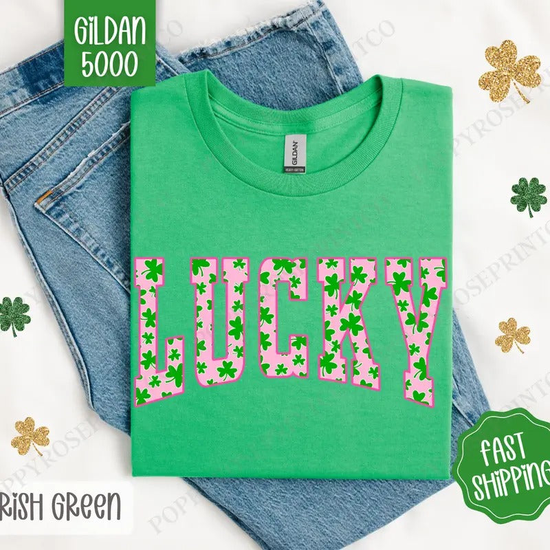 Lucky St Patrick Shirt Gildan, St Patrick's Day Women's Tee, Cute Women's Tshirt Plus Sizes