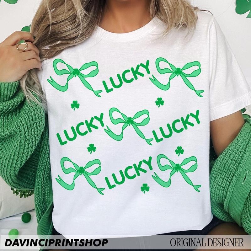 Lucky St Patricks St Patricks Day Lucky St Patricks Coquette Bow St Patricks Day Shirt Clover Irish Day