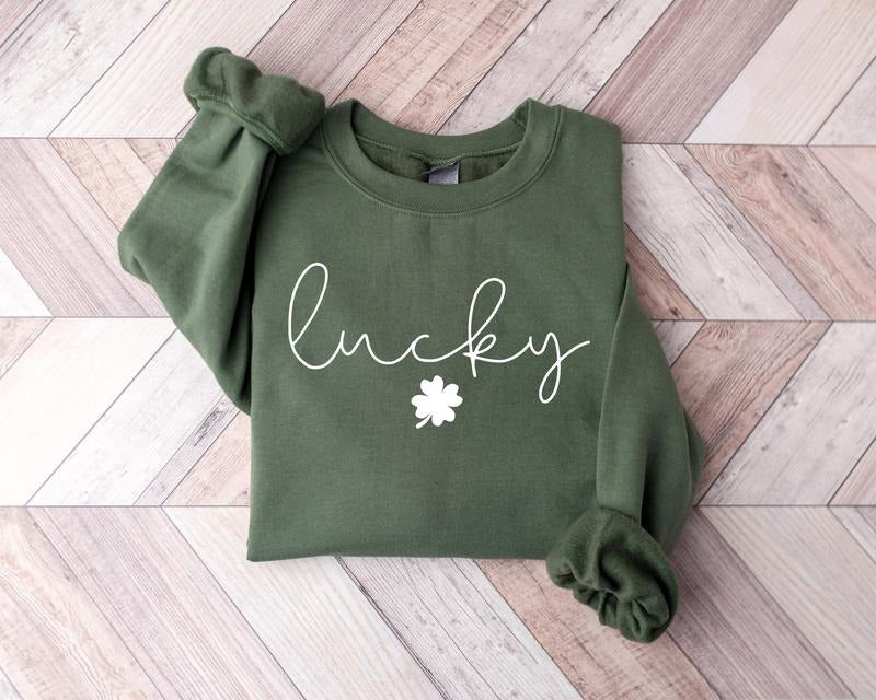 Lucky Sweatshirt, Lucky St Patricks Day Sweatshirt, Clover T-shirt, Saint Patrick's Tee, Lucky Sweater, Clovers, Simple Holiday Crewneck Sweatshirt