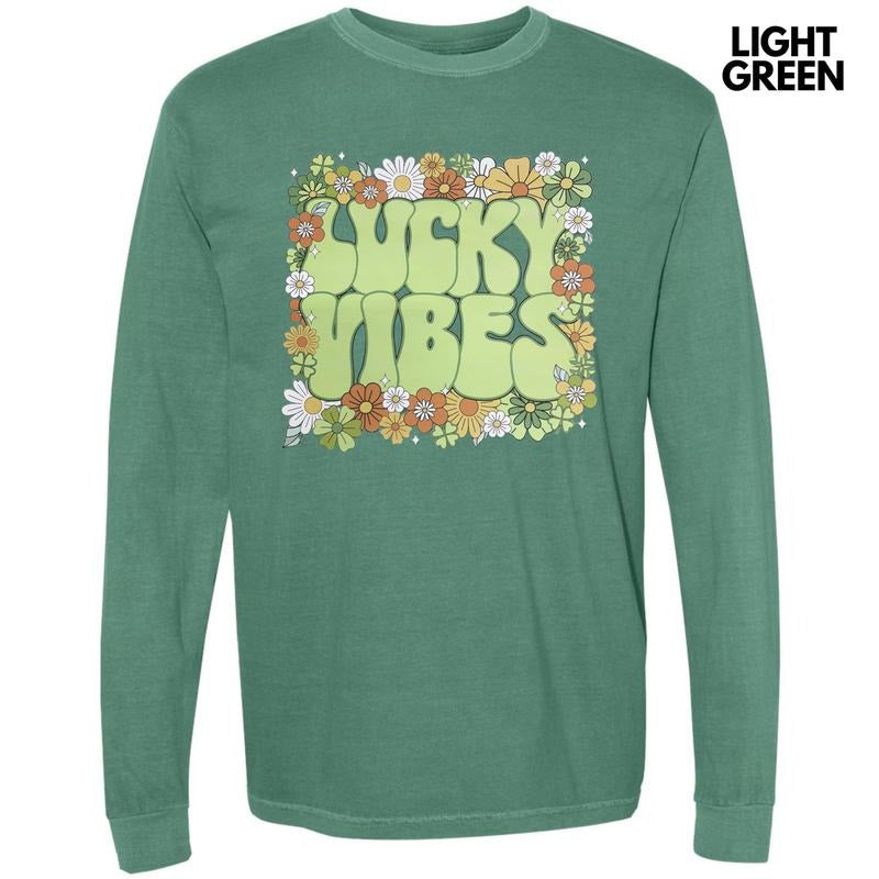 Lucky Vibes Floral Long Sleeve Comfort Colors T-Shirt