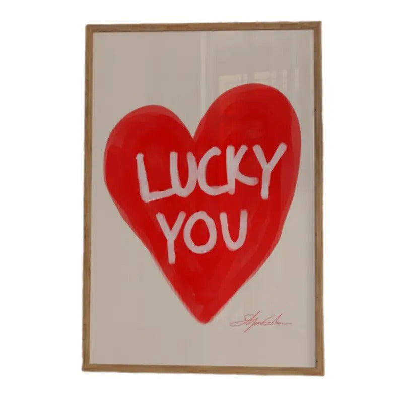 Lucky You Print, Red Heart Print, Trendy Red Print, Playing Card, Gifts For Women Her Bedroom Decor, Poster Prints No...