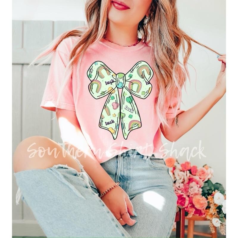 Lucky charm bow t shirt | blossom comfort colors t shirt | st.pattys day t shirt