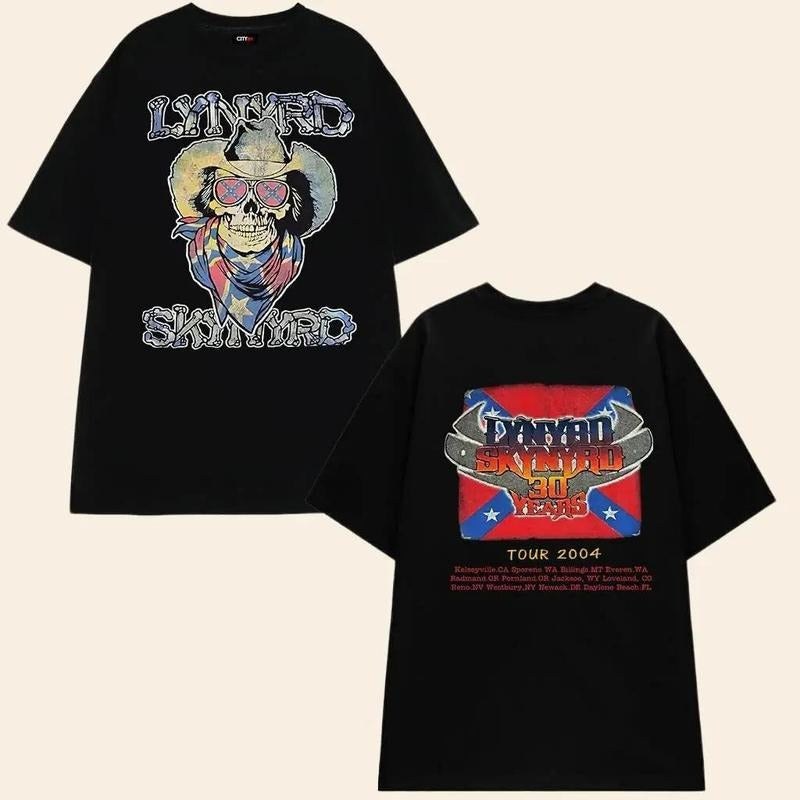 Lynyrd Skynyrd 30 Years Tour Rock Band Tee T-Shirt Perfect Everyday Tee HipHop Style Trendy Cotton with Graphic Print