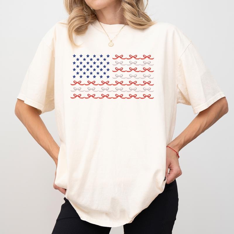 MAPTEES Coquette America Flag Comfort Colors Shirt, Coquette Bow 4th Of July T-shirt, American Patriotic Graphic Tee, Coquette Independence Day Shirt