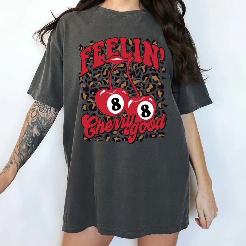 MAPTEES Leopard Feelin' Cherry Good Comfort Colors Shirt, Cherry Lover T-shirt, Positive Vibes Graphic Tee, Coquette Cherries Shirt, Gifts For Her