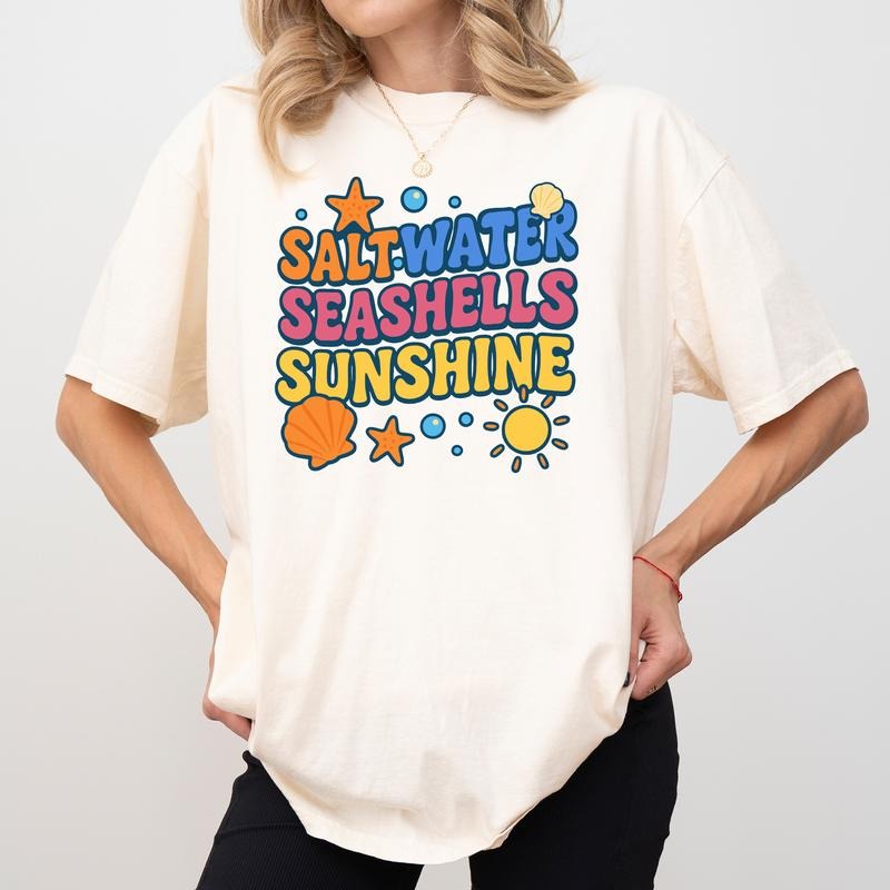 MAPTEES Saltwater Seashells Sunshine Comfort Colors Shirt, Beach Vibes T-shirt, Summer Vibes Graphic Tee, Vacation Group Clothing, Summer Outfits