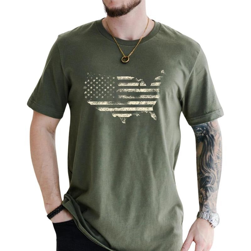 MAPTEES Vintage America Flag Graphic Tee, Retro America Pride T-shirt For Men, Vintage Patriot Shirt, 4th Of July Men Tee, Memorial Day Men Clothing