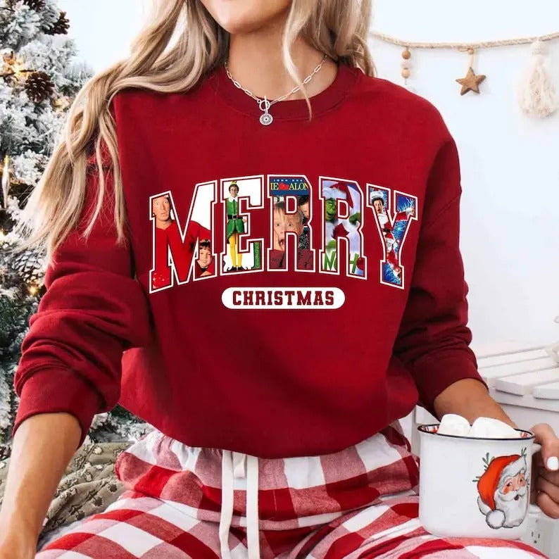 MERRY Christmas 90s Movies SweatshirtCrewneck Sweatshirt, Christmas Shirt for Movies Lovers, Christmas 90s Movies Sweater,Christmas Movies Shirt