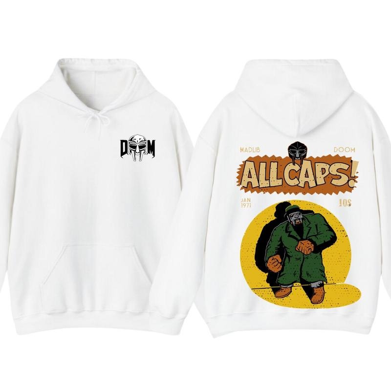 MF Doom Madlib All Caps 2 Side Hoodie, Unisex Hoodie Fabric Menswear Aesthetic Thermal