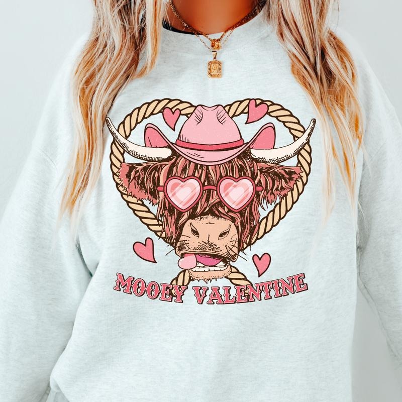 MOOEY VALENTINES COW CREWNECK (Crewneck Sweatshirt, Unisex Fit, Casual Sweatshirt for Valentines, Holiday Sweatshirt) Cotton Comfort