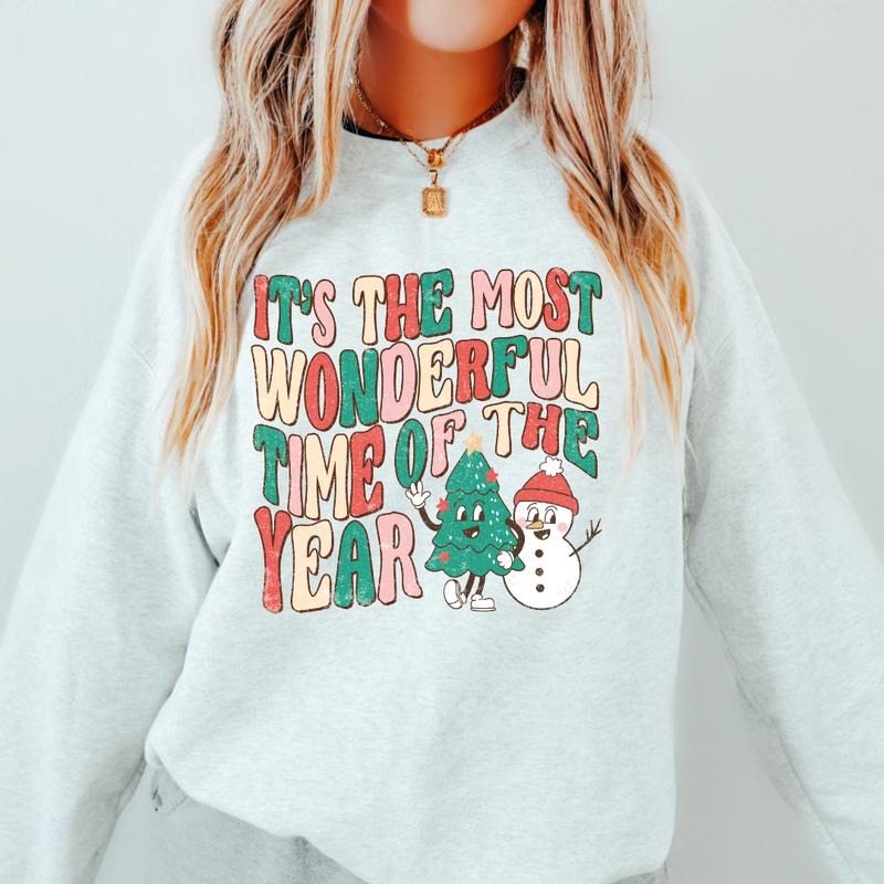 MOST WONDERFUL TIME RETRO CREWNECK (Crewneck Sweatshirt, Unisex Fit, Causal Sweatshirt for Christmas, Christmas Holiday Sweatshirt) Womenswear Hoodie
