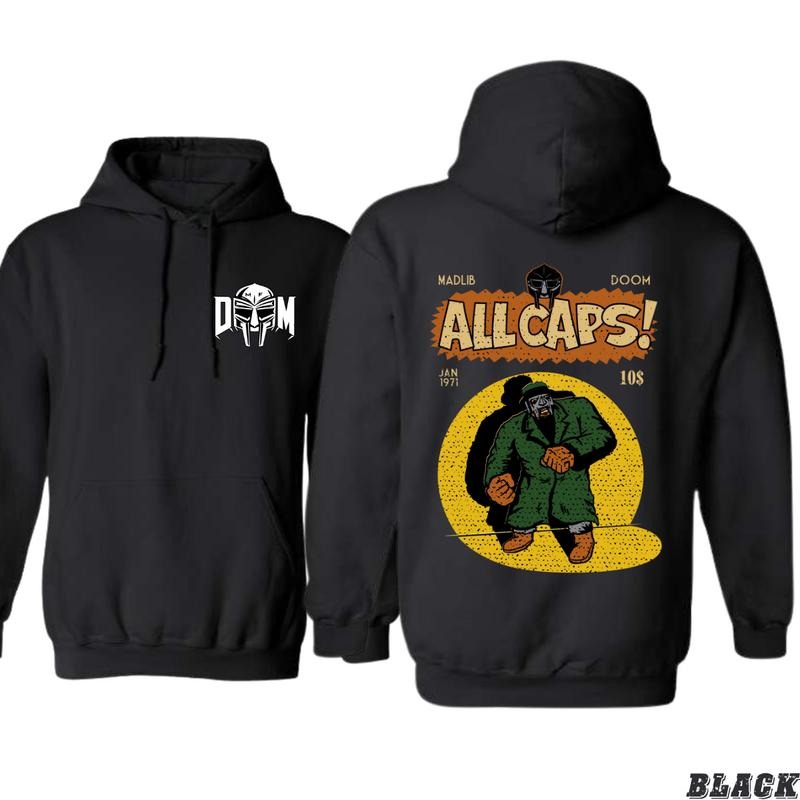 Madlib Doom All Caps Hoodie - Bold Comic Book-Inspired Design, country boy clothes, Perfect for Hip-Hop and Streetwear Fans, Ideal for Casual Wear, Comfortable and Durable, Hoodie for Men, Hoodie for Women, High-Quality Material Menswear Sweaters Tops