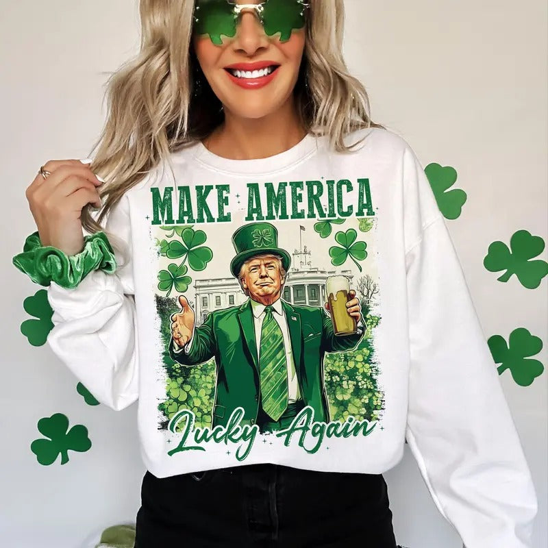 Make America Lucky again Shirt, St Patricks Day Shirt, Funny Trump Shirt, Trump St patricks Shirt, Trump Shirt, Shamrock Shirt Soft Cotton Shirt, Gift For Him, Gift For Her