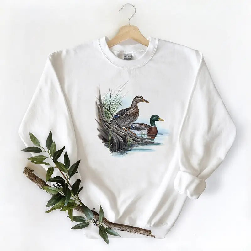 Mallard Duck Two Retro Shirts Duck Hunting Season Vintage T-Shirts Graphic Tee Unisex Sweatshirt Pullover, Cotton