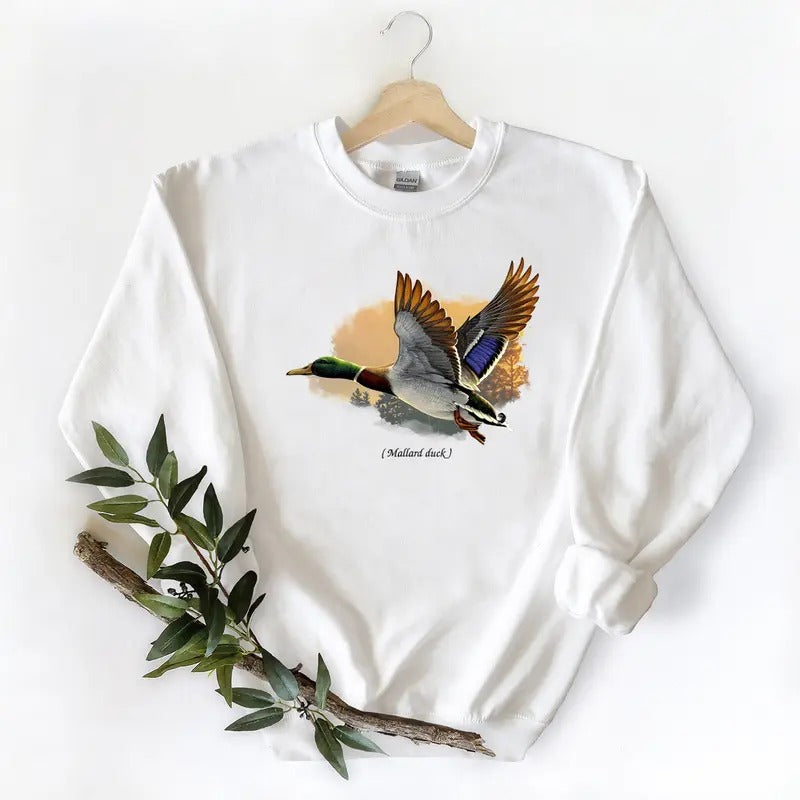 Mallard Duck Vintage Duck Hunting T-Shirts Graphic Tee Retro Unisex Sweatshirt Pullover, Hunting Season, Born To Hunt Cotton