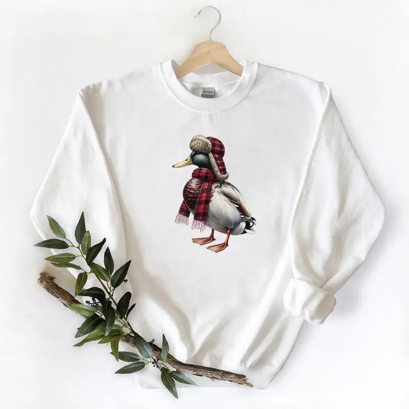 Mallard Duck wearing a Christmas scarf Unisex Tshirt Sweatshirt Hoodie, for Mallard duck lovers, Gift Christmas Cotton