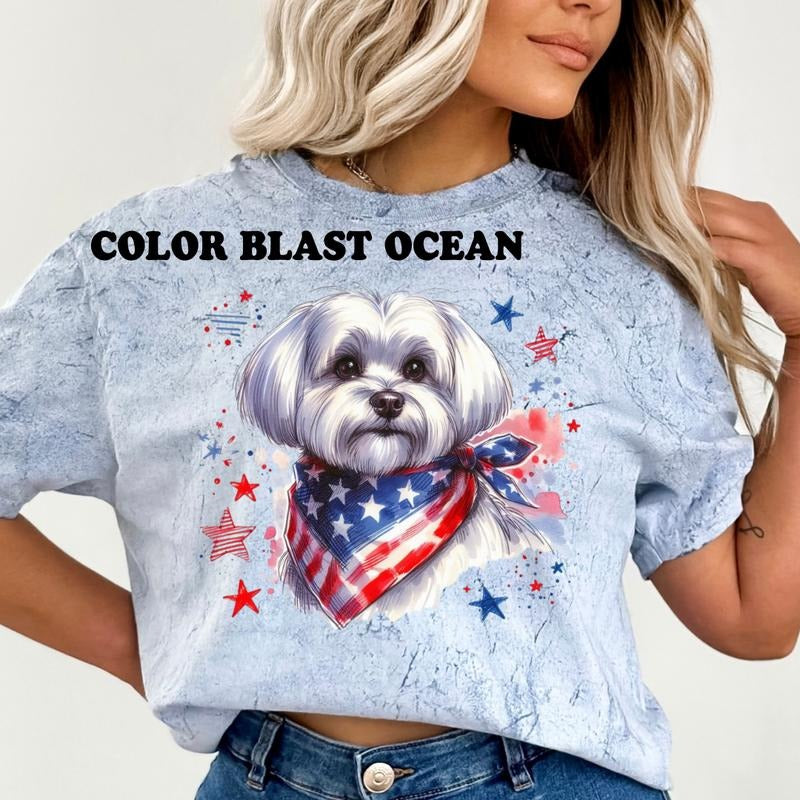Maltese Patriotic Dog Shirt ~ Unisex Apparel Relaxed Fit Printed In The USA Clothing Womenswear Casual Comfort Cotton Top Athletic Boho Chic