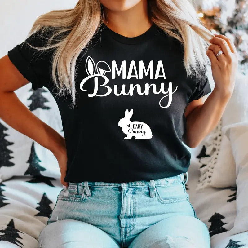 Mama Bunny Easter T-Shirt, Family Bunny Easter Shirt, Pregnancy Easter Gift Tee, Easter Expecting Mama Tee, Gift Shirt For New Mom, Bunny Mommy T-Shirt.