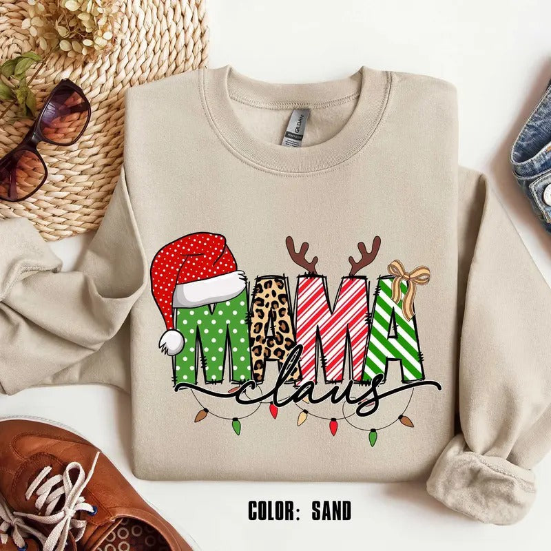 Mama Claus Sweatshirt Merry Christmas Shirt Christmas Sweatshirt Gift For Mama Christmas Mama Sweatshirt Cotton Womenswear