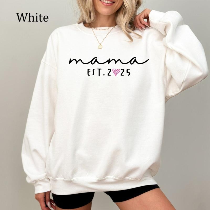 Mama Est. 2025 Sweatshirt, New Mom Gift, Groovy Mama Heart Hoodie, Trendy Mother's Day Shirt, Cute Mama Crewneck, Cozy Fleece Sweatshirt, Everyday Casual Comfort