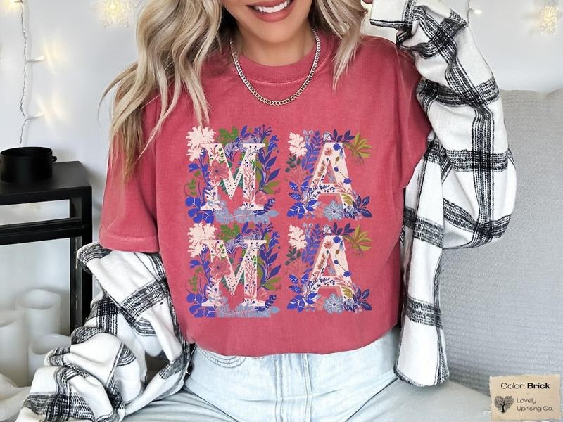Mama Flower Shirt Floral Shirt Expecting Mom Gift Mothersday Gift Floral Pattern Shirt Brush Stroke Shirt Violet Comfort...