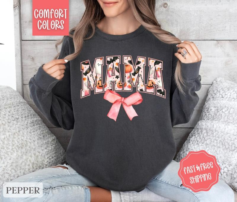 Mama Halloween Sweatshirt Comfort Colors, Mom Halloween Crewneck, Fall Sweater Womenswear Gift for Mother