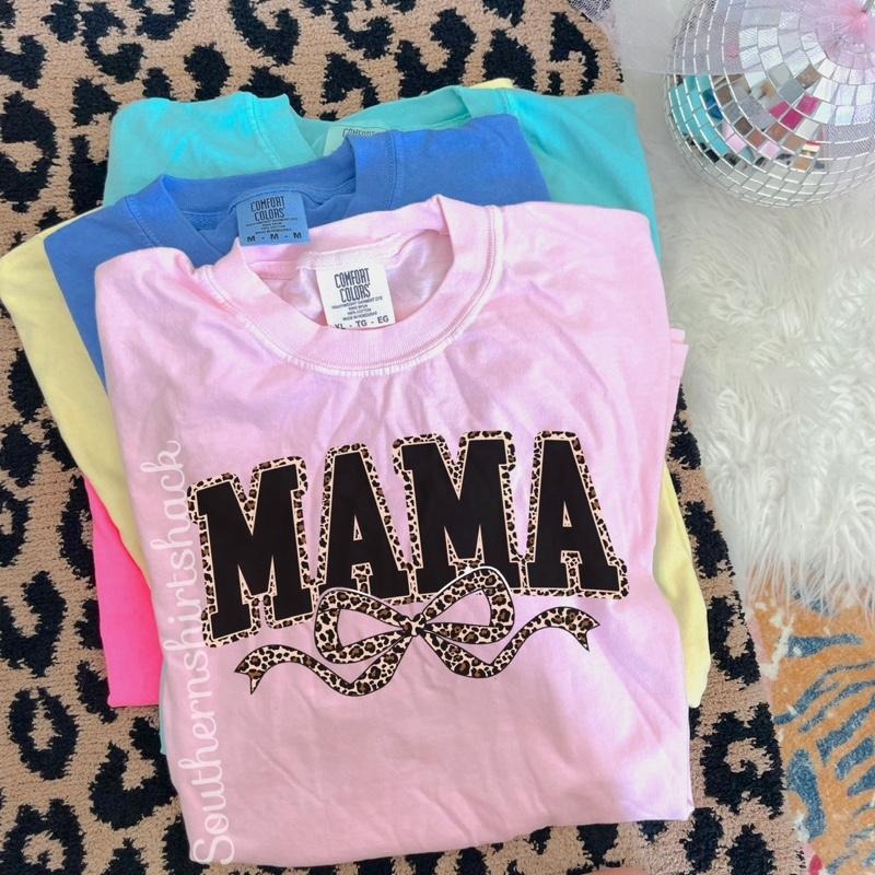 Mama Leopard Bow T shirt | Blossom comfort colors t shirt